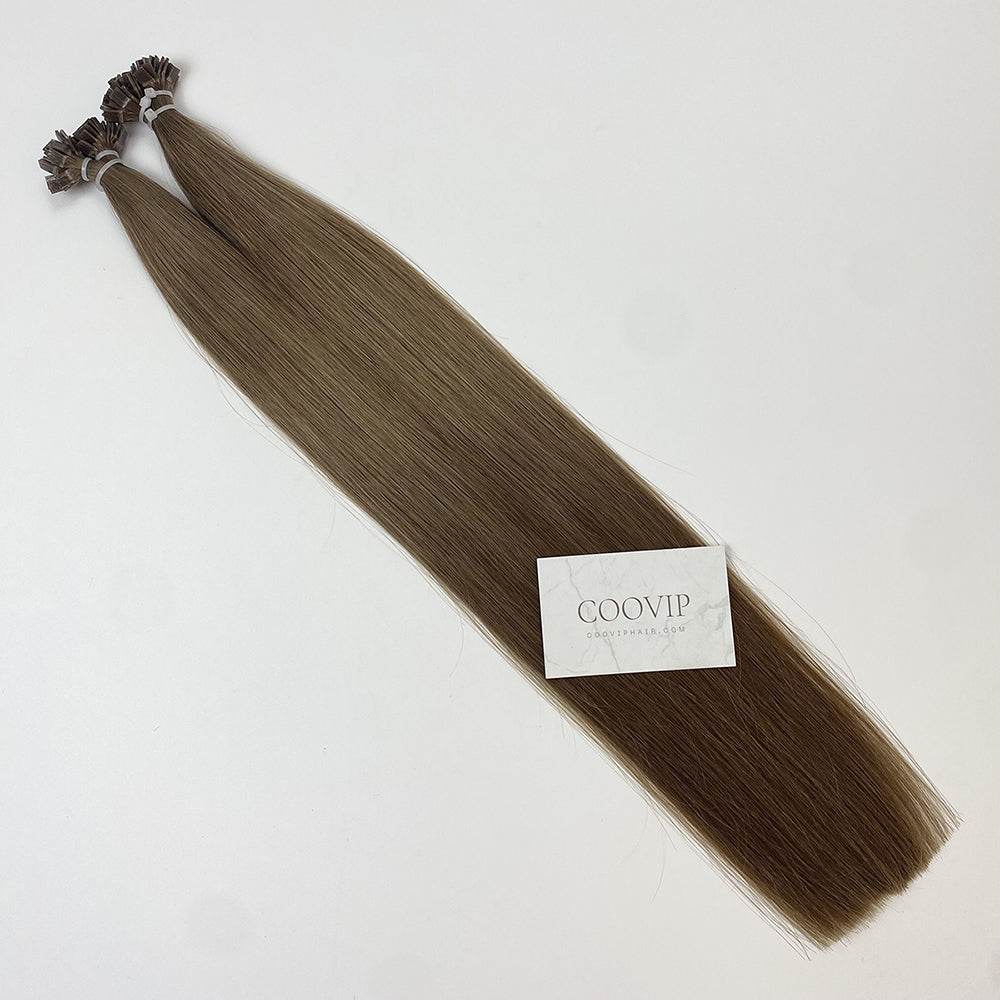 K Tip Extensions Double Drawn Flat Tip #6 Medium Chestnut Brown Hair 50g - Cooviphair