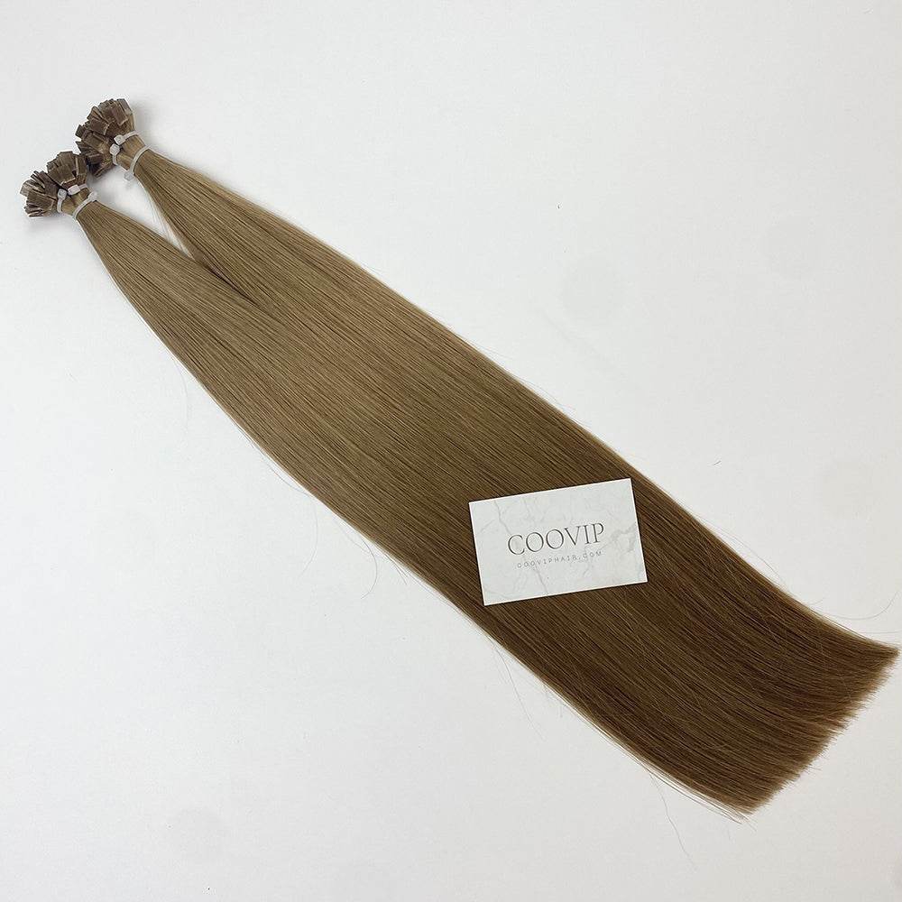 K Tip Extensions Double Drawn Flat Tip #8 Light Chestnut Brown Hair 50g - Cooviphair