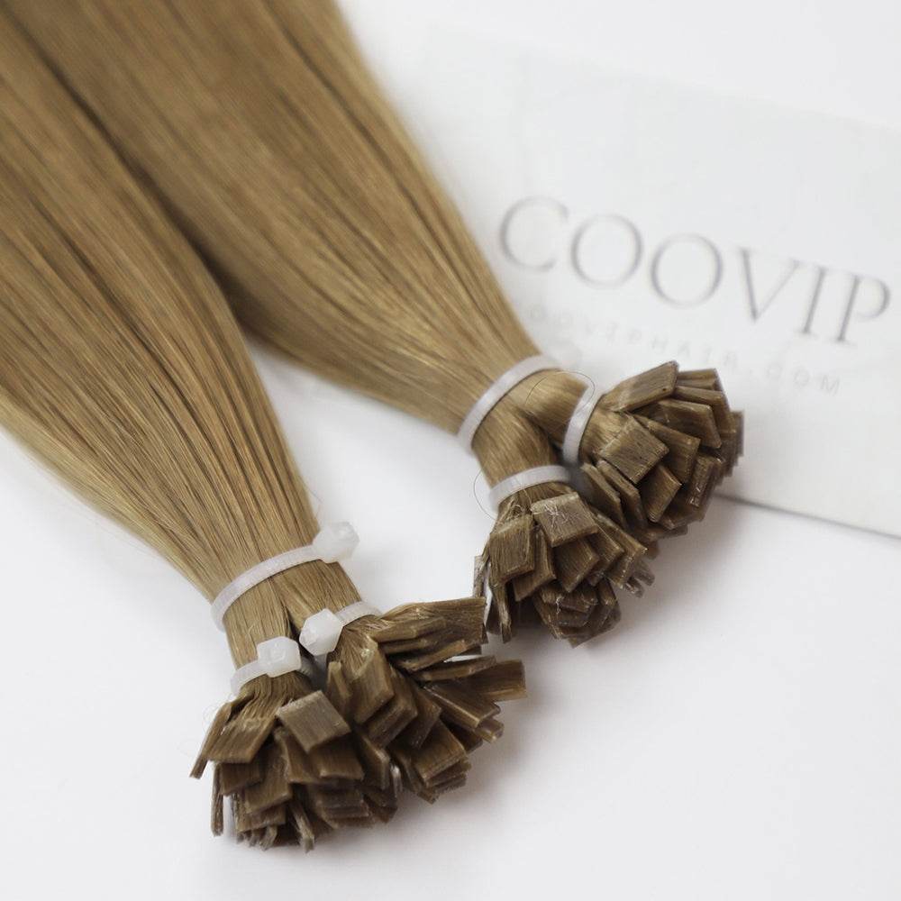 K Tip Extensions Double Drawn Flat Tip #8 Light Chestnut Brown Hair 50g - Cooviphair