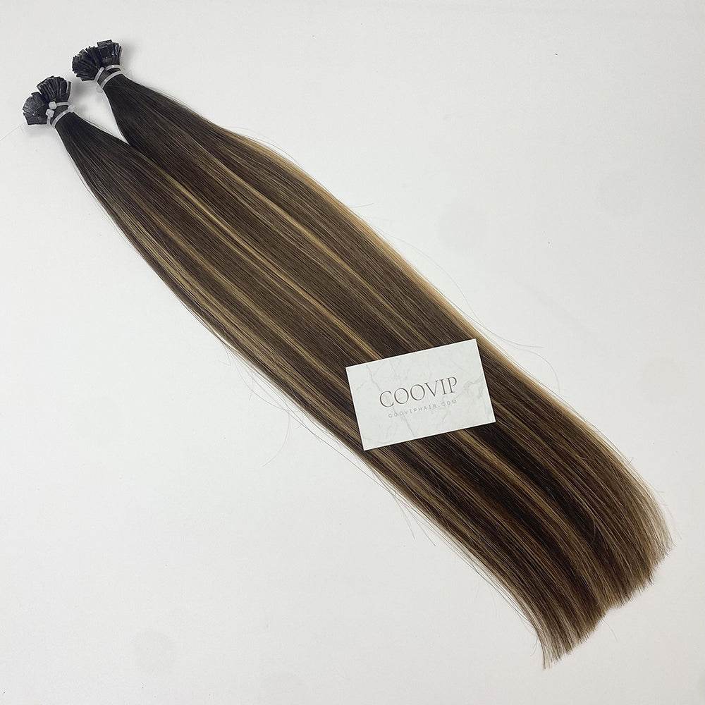 K Tip Extensions Double Drawn Flat Tip Balayage Hair #B2/4/27 Hair 50g - Cooviphair