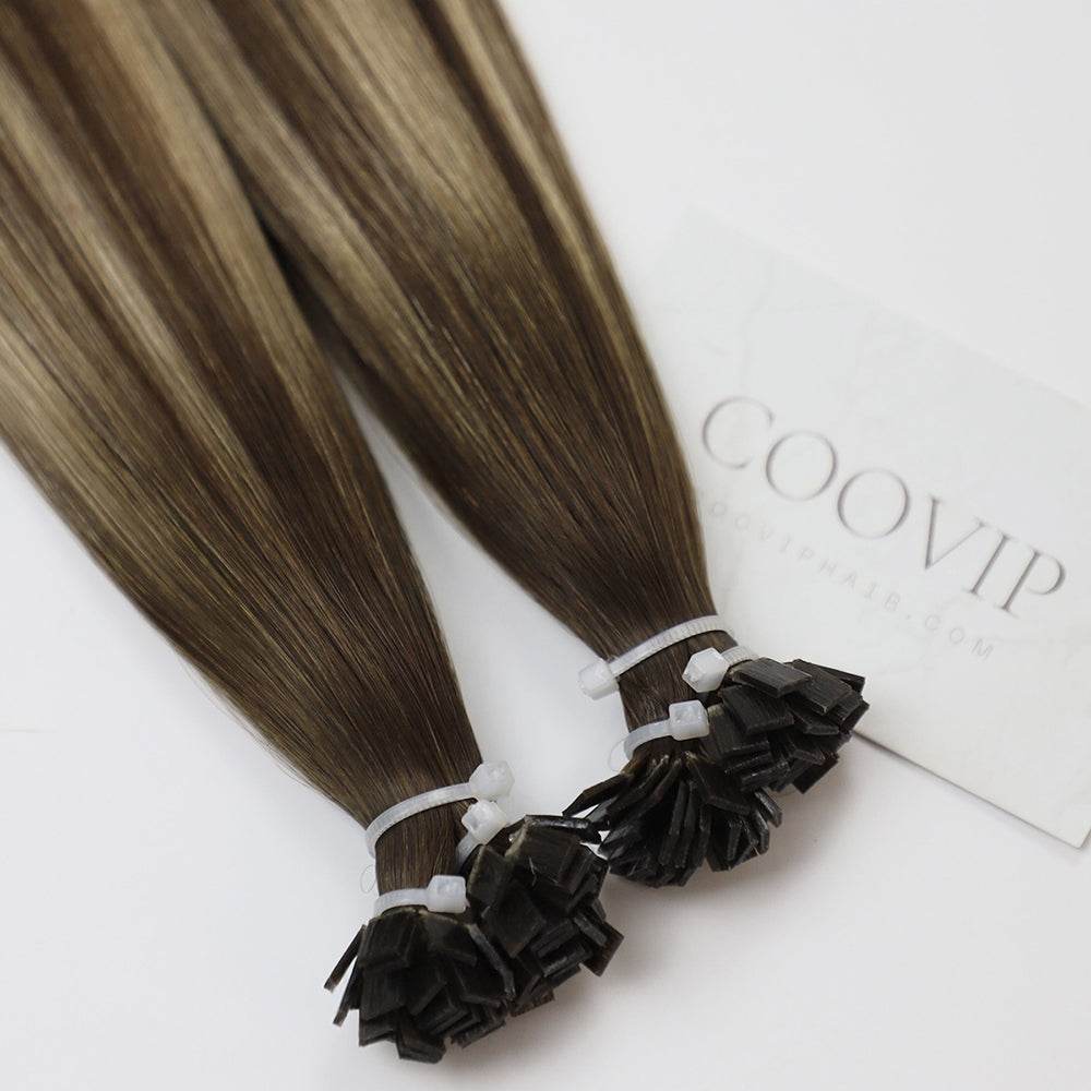 K Tip Extensions Double Drawn Flat Tip Balayage Hair #B4/18 Hair 50g - Cooviphair