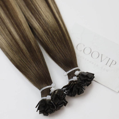 K Tip Extensions Double Drawn Flat Tip Balayage Hair #B4/18 Hair 50g - Cooviphair