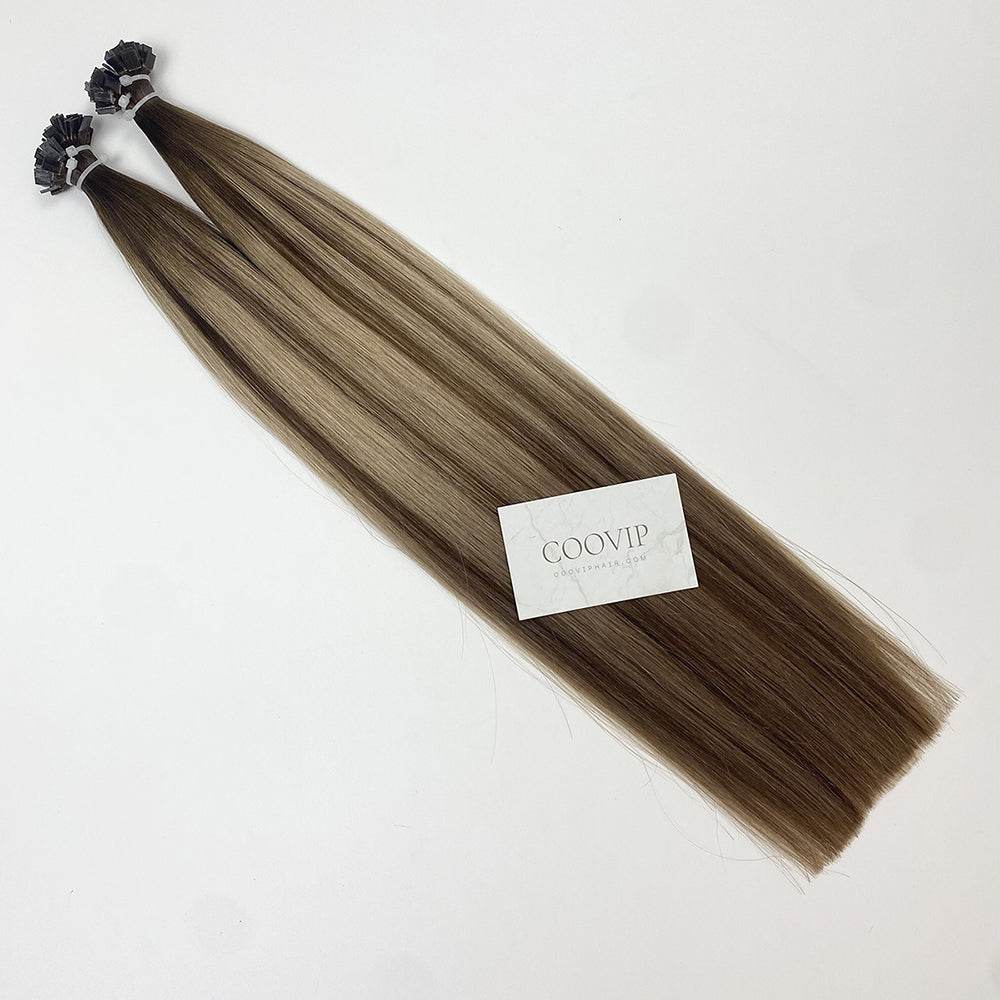 K Tip Extensions Double Drawn Flat Tip Balayage Hair #B4/18 Hair 50g - Cooviphair