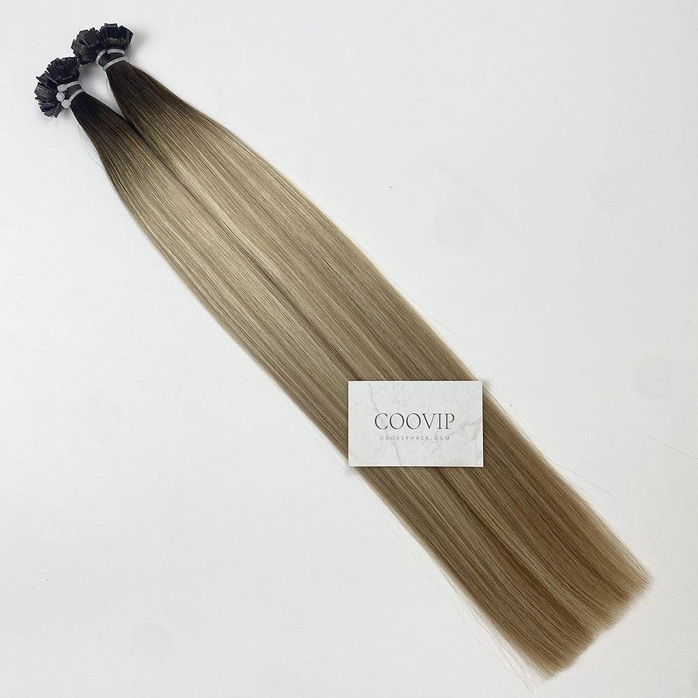 K Tip Extensions Double Drawn Flat Tip Balayage Hair #B4/8/60 Hair 50g - Cooviphair