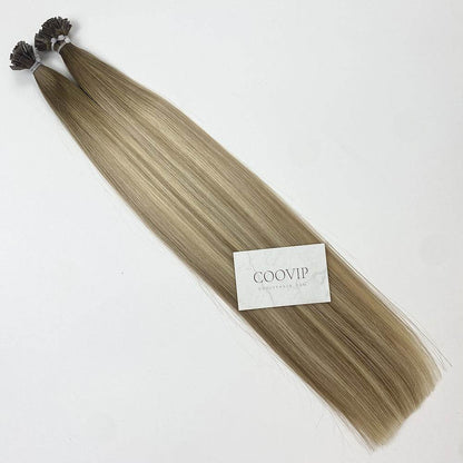 K Tip Extensions Double Drawn Flat Tip Balayage Hair #B6/18/60 Hair 50g - Cooviphair