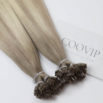 K Tip Extensions Double Drawn Flat Tip Balayage Hair #B9.1/60A Hair 50g - Cooviphair