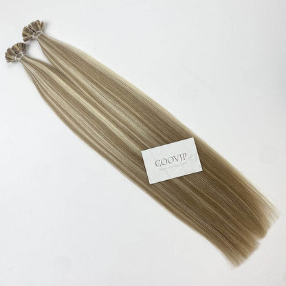 K Tip Extensions Double Drawn Flat Tip Piano Color #P18/60 Hair 50g - Cooviphair