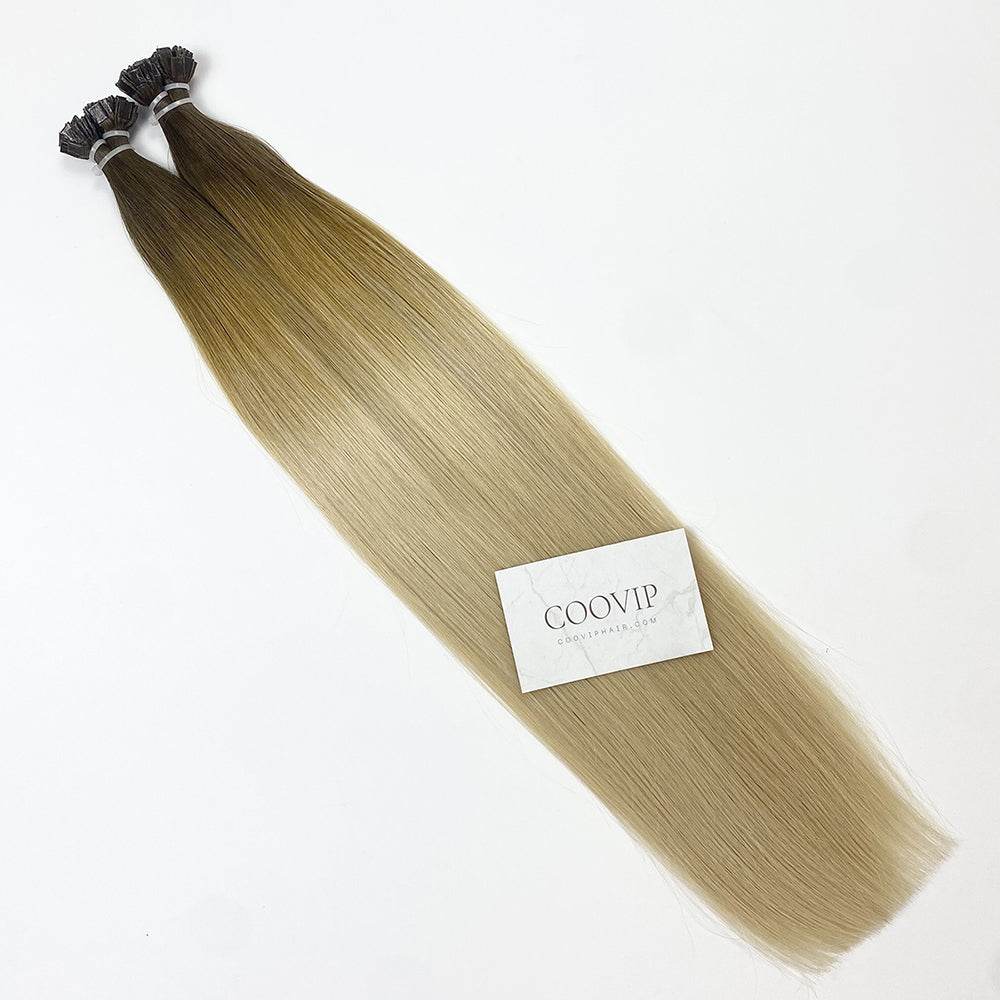K Tip Extensions Double Drawn Flat Tip Ombre Color #T4/18/60 Hair 50g - Cooviphair