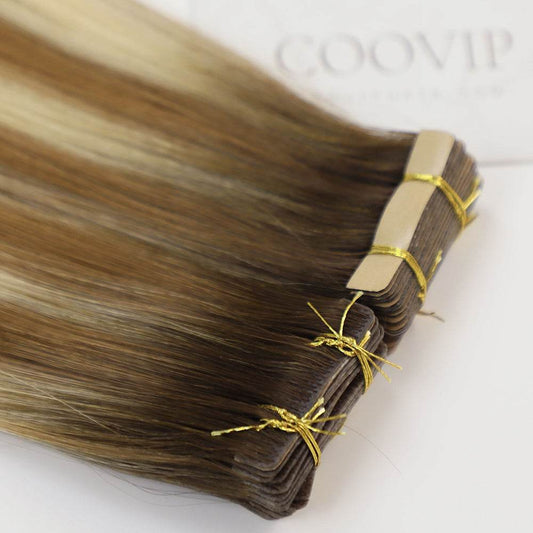 Invisible Tape in Extensions Double Drawn Balayage Hair #B4/8/60 100g - Cooviphair