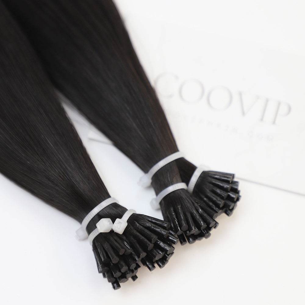 I Tip Extensions Double Drawn #1B Natural Black Hair 50g - Cooviphair