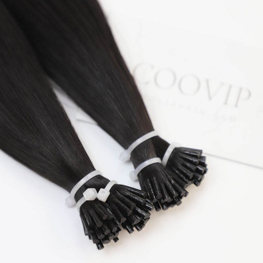 I Tip Extensions Double Drawn #1B Natural Black Hair 50g - Cooviphair