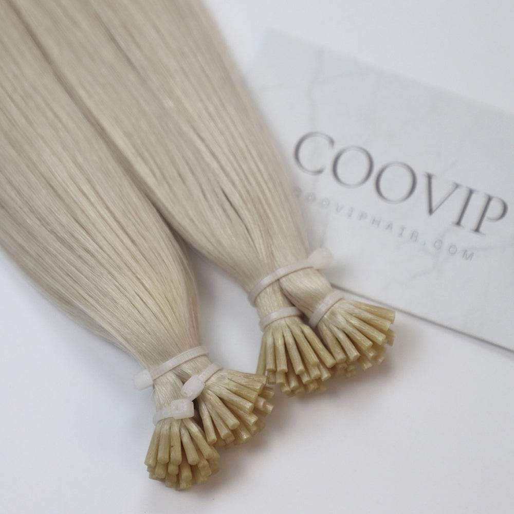 I Tip Extensions Double Drawn #60A Light Platinum Blonde Hair 50g - Cooviphair