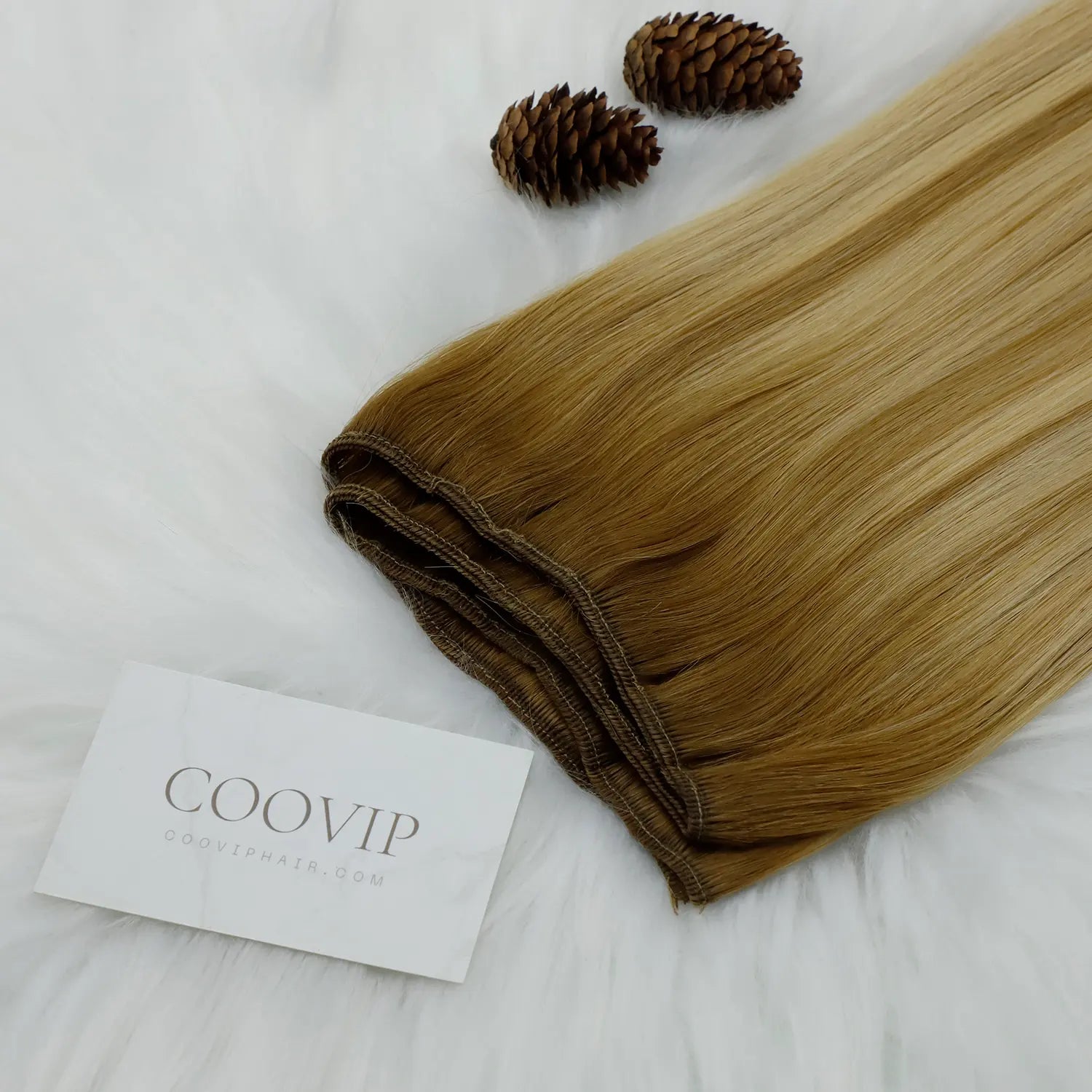 Machine Weft double-stitched hair extensions.