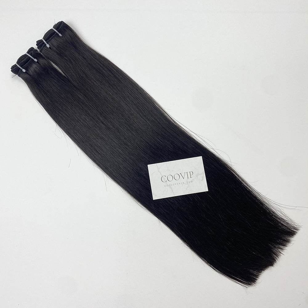 Machine Weft Extensions Double Drawn #1B Natural Black Hair 50g - Cooviphair