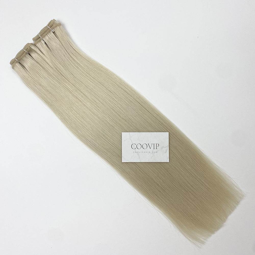 Machine Weft Extensions Double Drawn #60A Light Platinum Blonde Hair 50g - Cooviphair