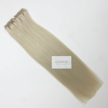Machine Weft Extensions Double Drawn #60A Light Platinum Blonde Hair 50g - Cooviphair