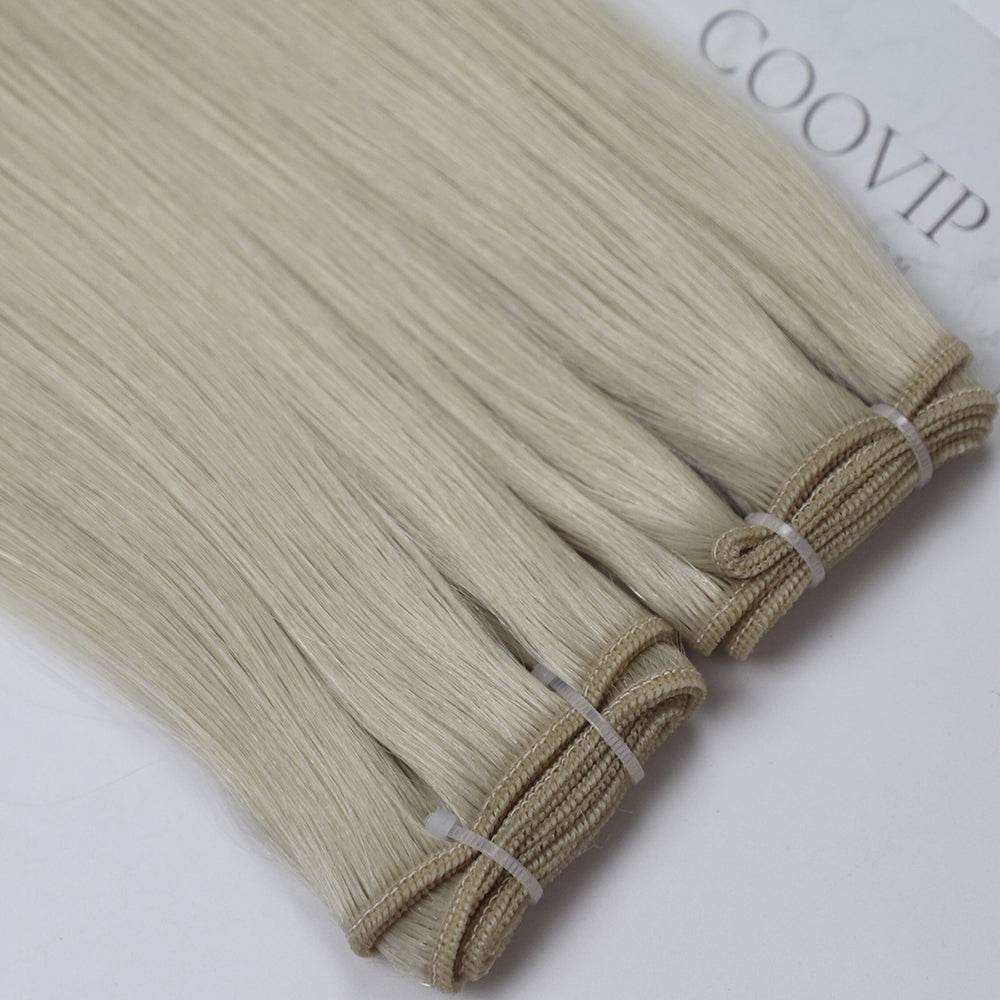Machine Weft Extensions Double Drawn #60A Light Platinum Blonde Hair 50g - Cooviphair