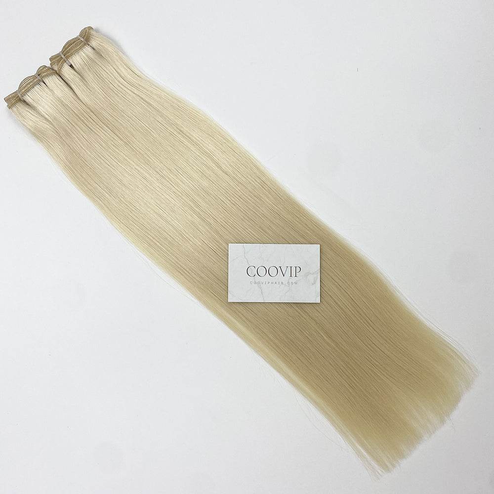Machine Weft Extensions Double Drawn #60 Platinum Blonde Hair 50g - Cooviphair