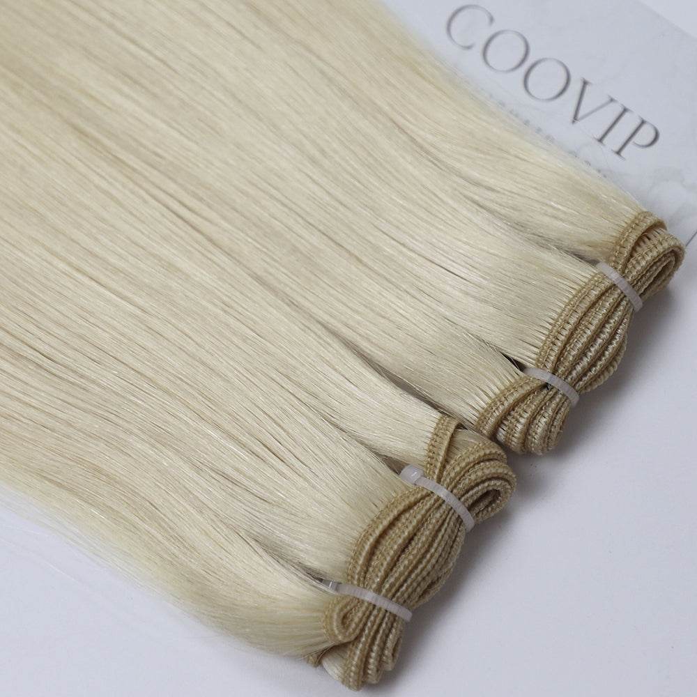 Machine Weft Extensions Double Drawn #60 Platinum Blonde Hair 50g - Cooviphair