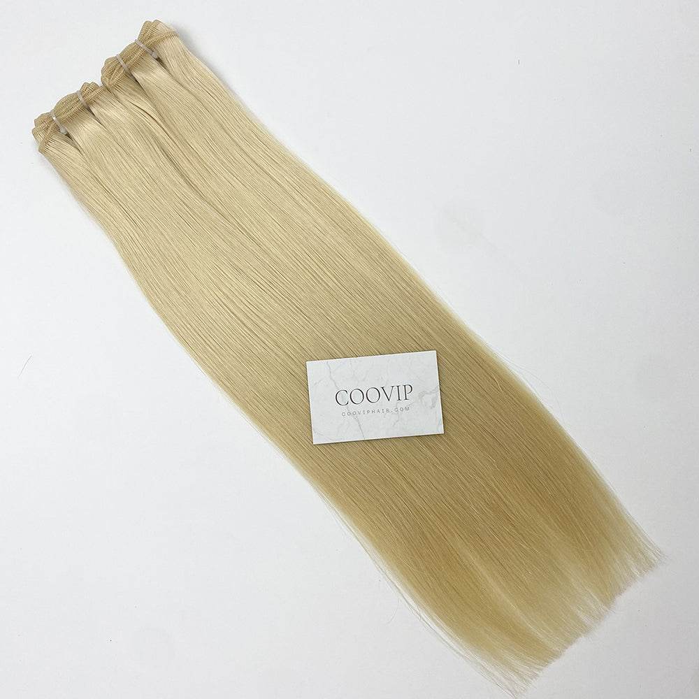 Machine Weft Extensions Double Drawn #613 Bleach Blonde Hair 50g - Cooviphair