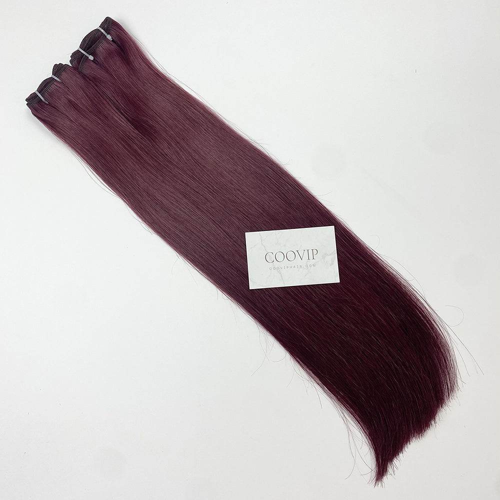 Machine Weft Extensions Double Drawn #99J Red Wine Burgundy Hair 50g - Cooviphair