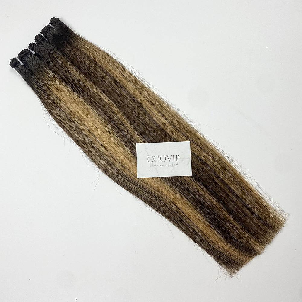 Machine Weft Extensions Double Drawn Balayage Hair #B2/4/27 50g - Cooviphair
