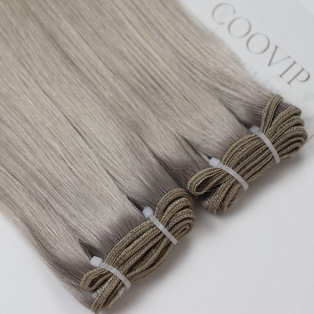 Machine Weft Extensions Double Drawn Silver Hair 50g - Cooviphair