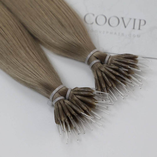 Nano Bead Hair Extensions Double Drawn #18 Dark Ash Blonde Hair 50g - Cooviphair