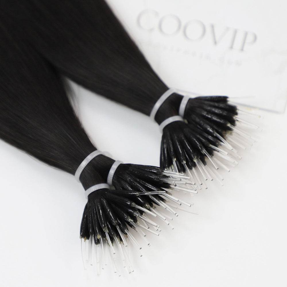 Nano Bead Hair Extensions Double Drawn #1B Natural Black Hair 50g - Cooviphair