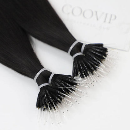 Nano Bead Hair Extensions Double Drawn #1B Natural Black Hair 50g - Cooviphair