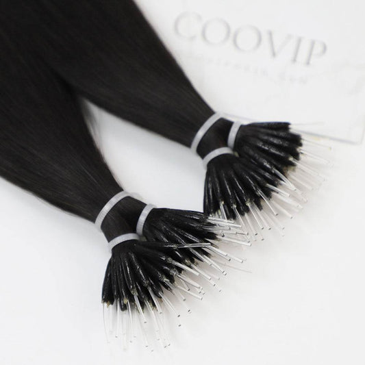 Nano Bead Hair Extensions Double Drawn #1B Natural Black Hair 50g - Cooviphair