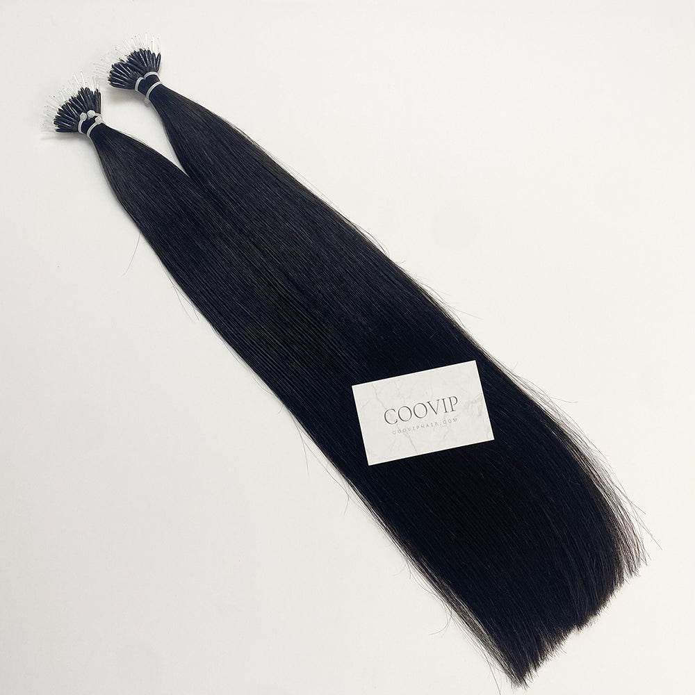Nano Bead Hair Extensions Double Drawn #1B Natural Black Hair 50g - Cooviphair