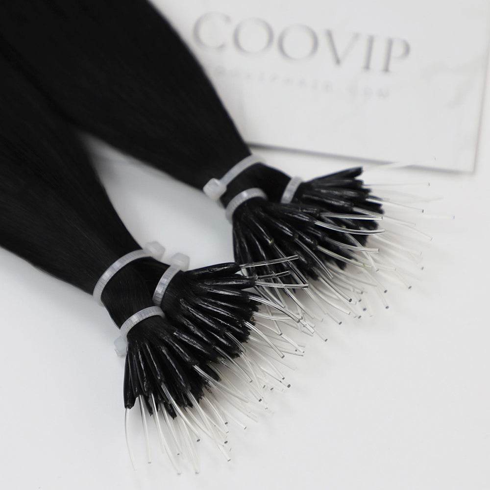 Nano Bead Hair Extensions Double Drawn #1 Jet Black Hair 50g - Cooviphair