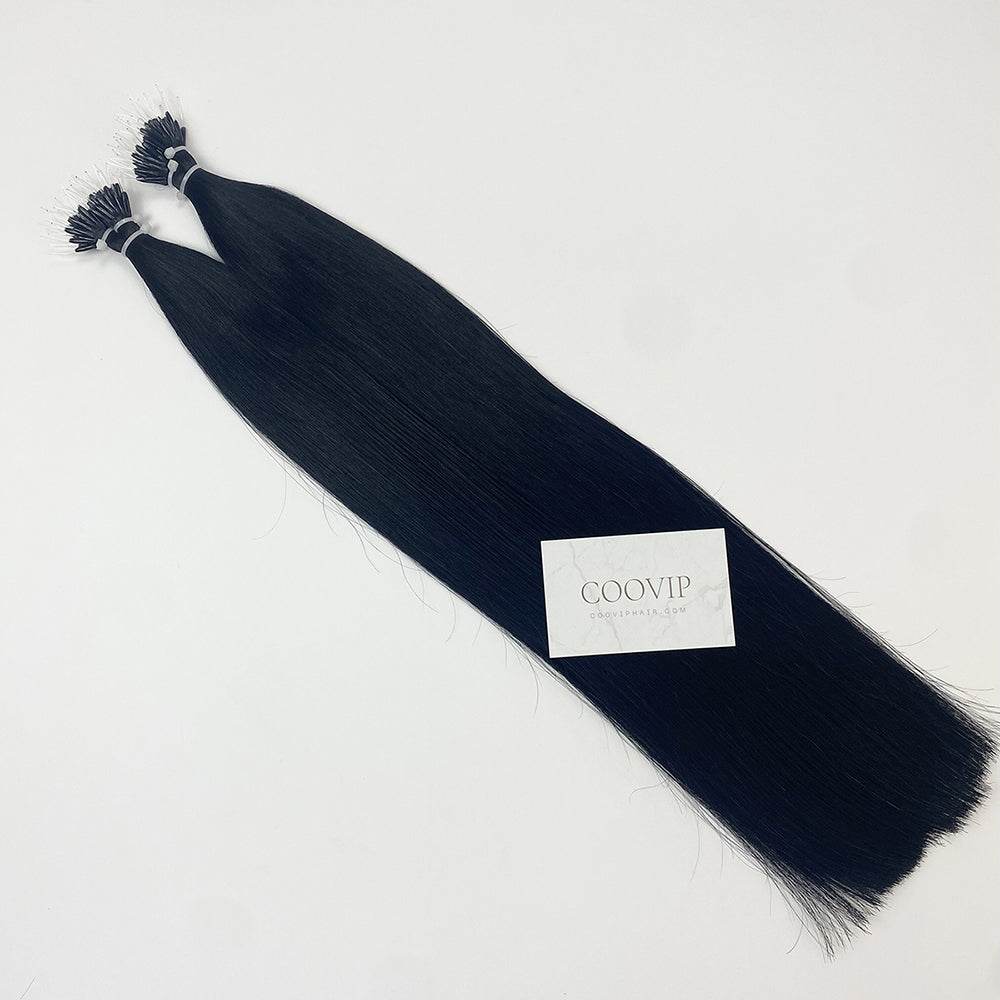 Nano Bead Hair Extensions Double Drawn #1 Jet Black Hair 50g - Cooviphair