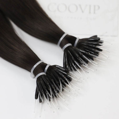 Nano Bead Hair Extensions Double Drawn #2 Dark Chocolate Brown Hair 50g - Cooviphair