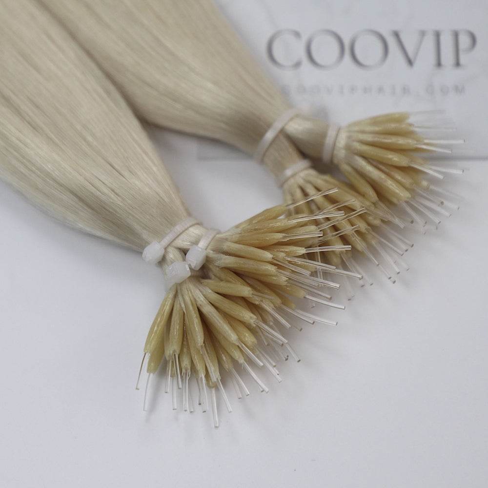 Nano Bead Hair Extensions Double Drawn #60A Light Platinum Blonde Hair 50g - Cooviphair