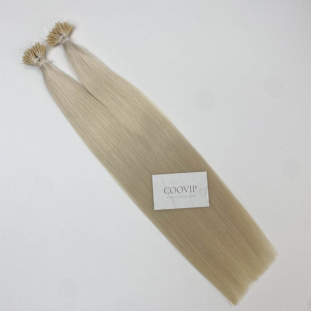Nano Bead Hair Extensions Double Drawn #60A Light Platinum Blonde Hair 50g - Cooviphair