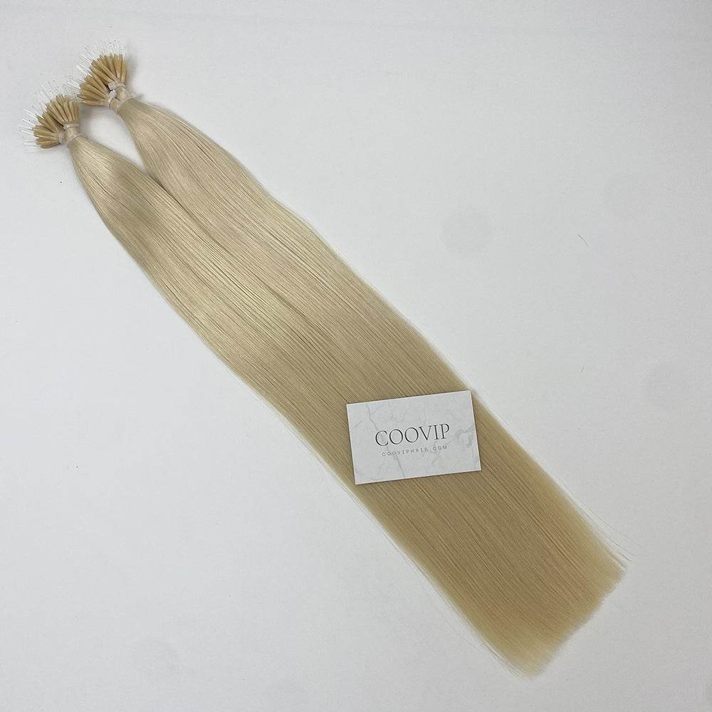 Nano Bead Hair Extensions Double Drawn #60 Platinum Blonde Hair 50g - Cooviphair
