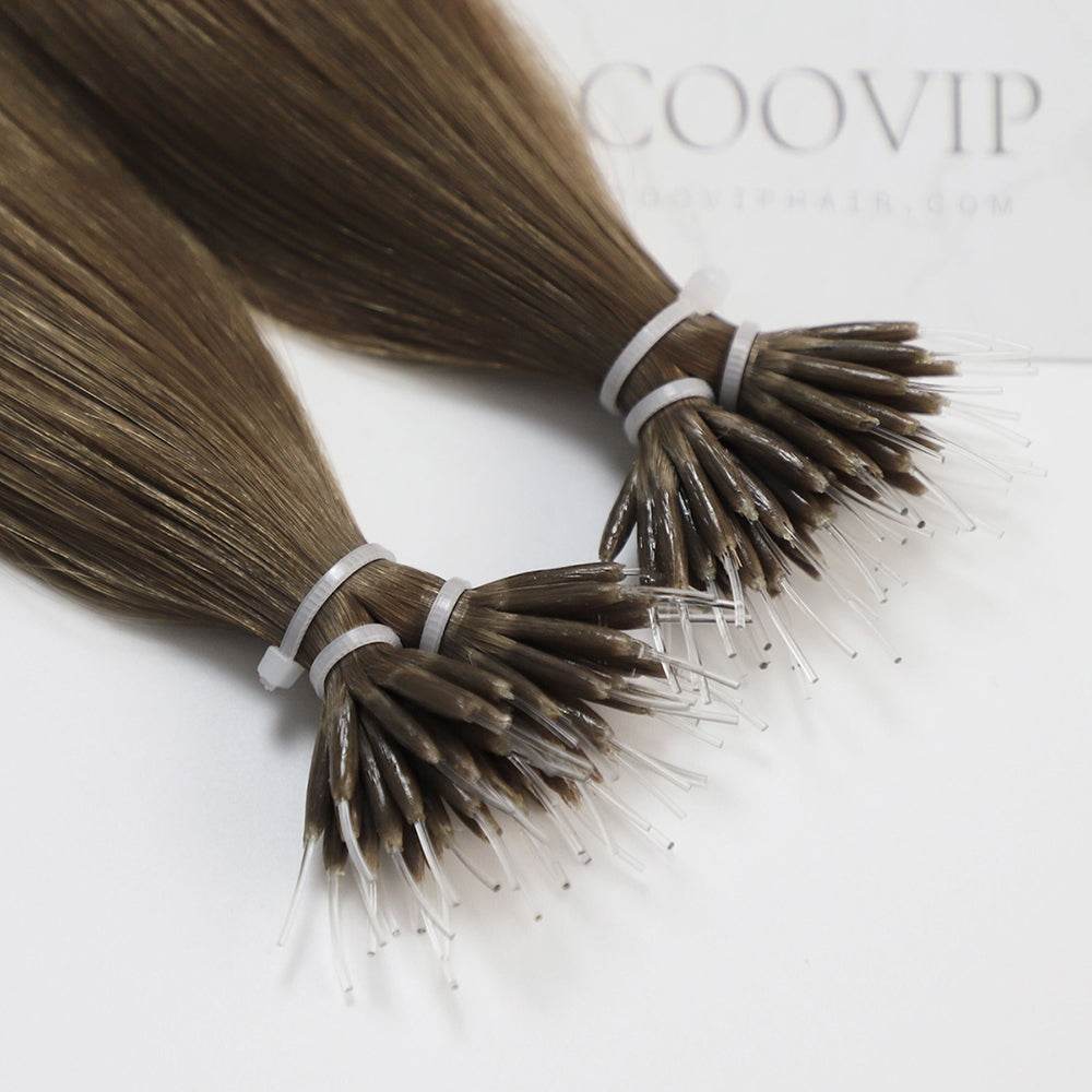 Nano Bead Hair Extensions Double Drawn #6 Medium Chestnut Brown Hair 50g - Cooviphair