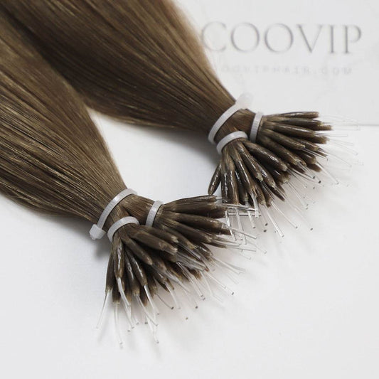 Nano Bead Hair Extensions Double Drawn #6 Medium Chestnut Brown Hair 50g - Cooviphair