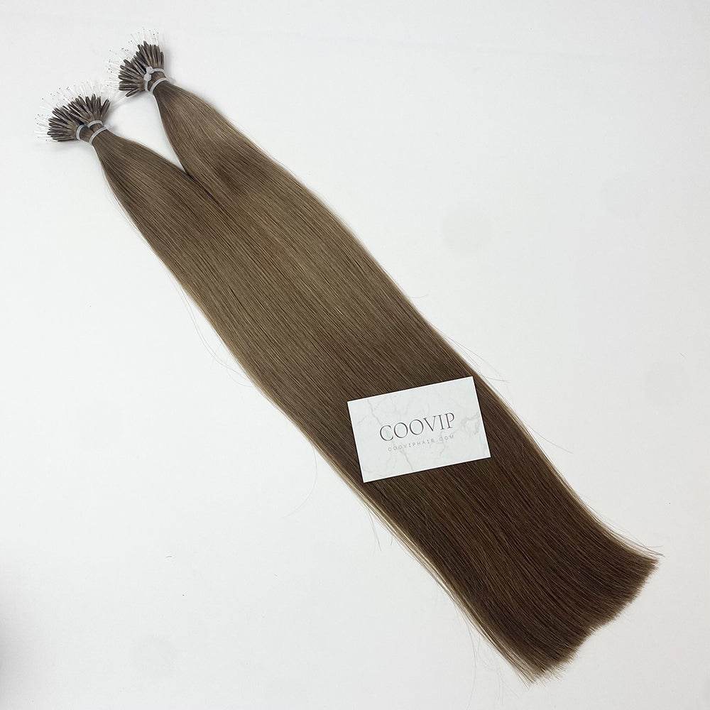 Nano Bead Hair Extensions Double Drawn #6 Medium Chestnut Brown Hair 50g - Cooviphair