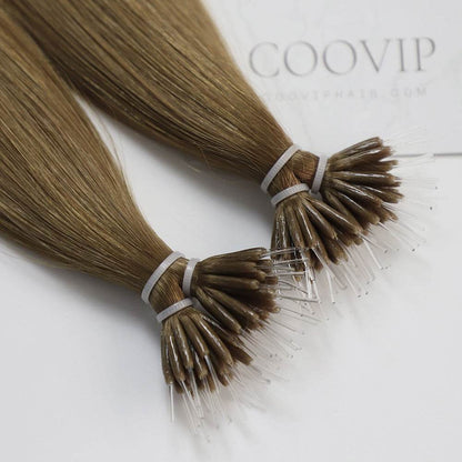 Nano Bead Hair Extensions Double Drawn #8 Light Chestnut Brown Hair 50g - Cooviphair