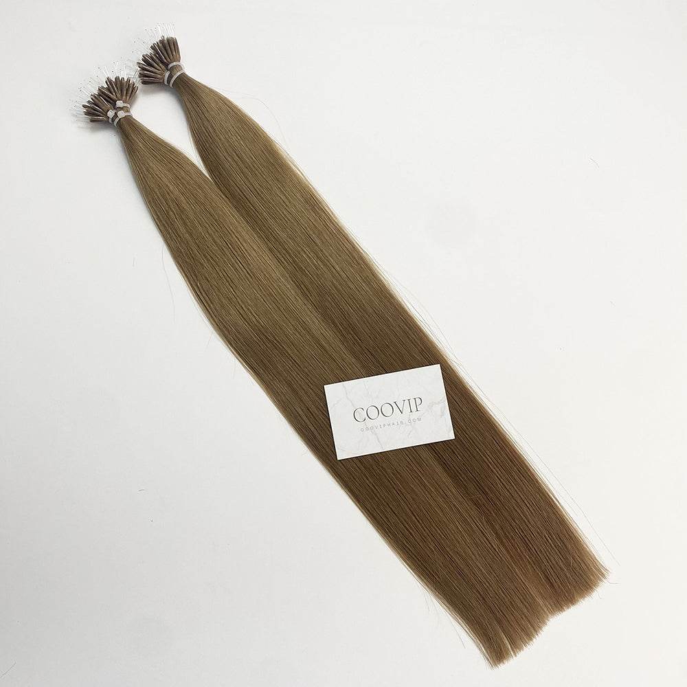 Nano Bead Hair Extensions Double Drawn #8 Light Chestnut Brown Hair 50g - Cooviphair
