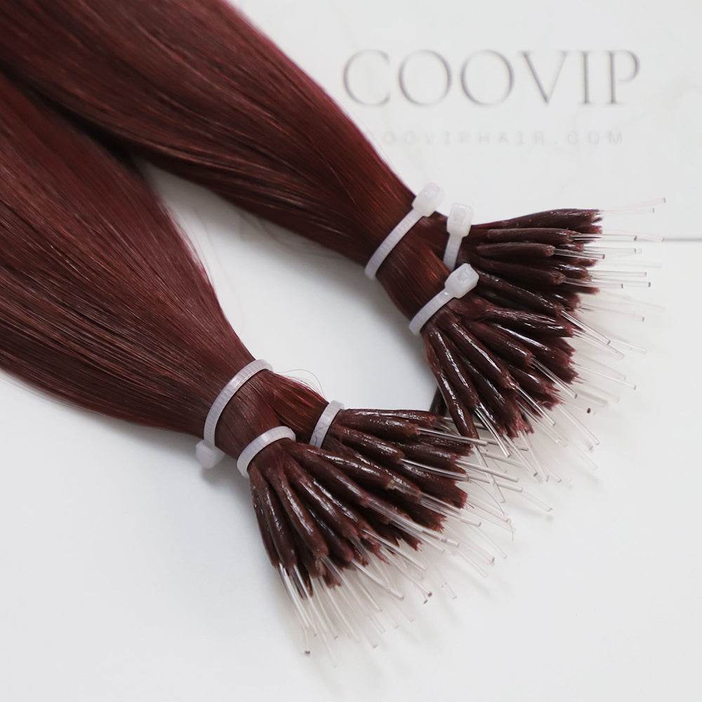 Nano Bead Hair Extensions Double Drawn #99J Red Wine Burgundy Hair 50g - Cooviphair