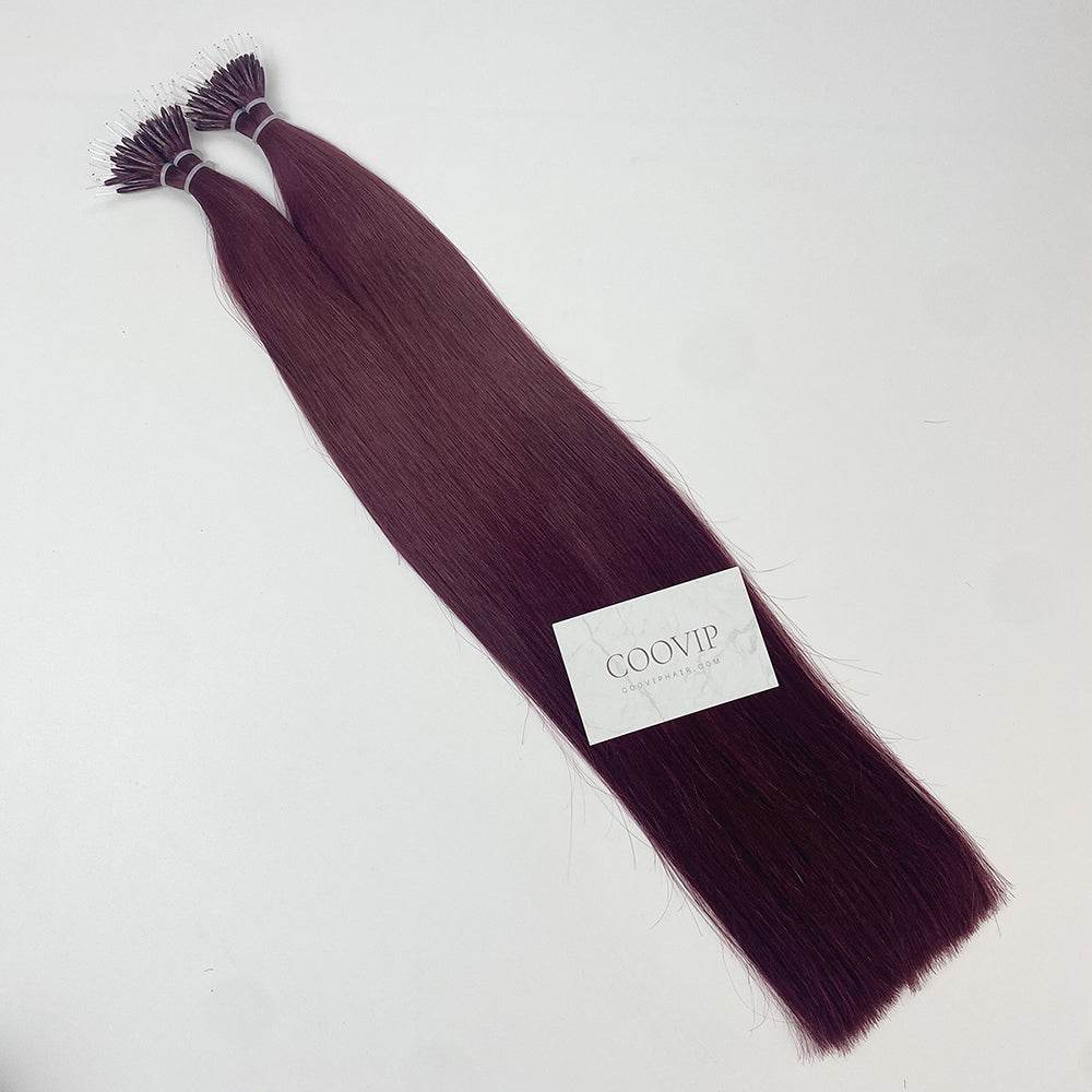 Nano Bead Hair Extensions Double Drawn #99J Red Wine Burgundy Hair 50g - Cooviphair