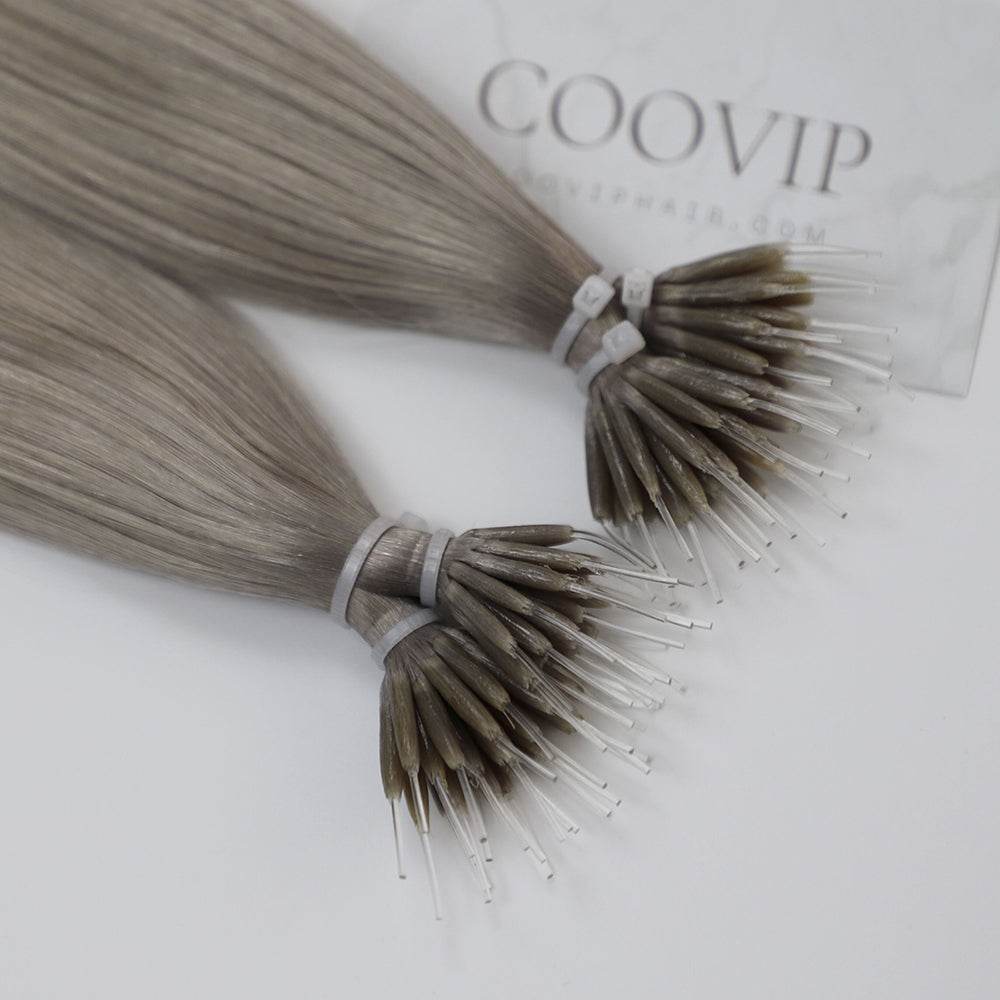 Nano Bead Hair Extensions Double Drawn Silver Hair Color 50g - Cooviphair