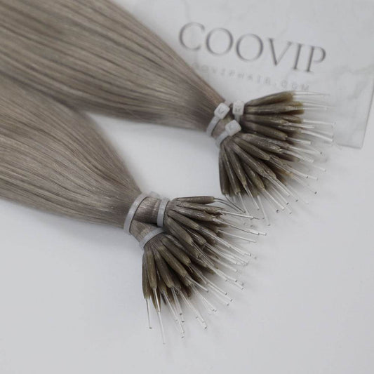 Nano Bead Hair Extensions Double Drawn Silver Hair Color 50g - Cooviphair