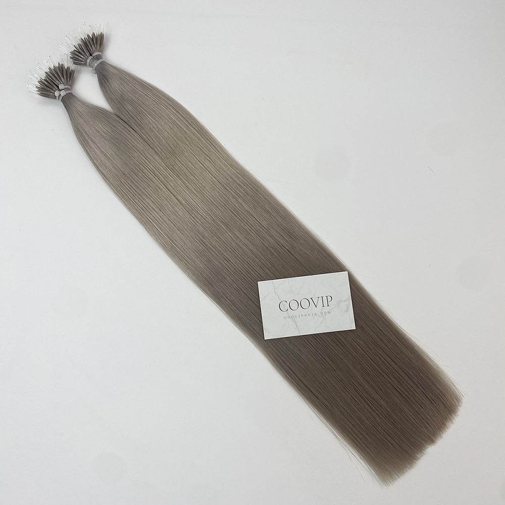 Nano Bead Hair Extensions Double Drawn Silver Hair Color 50g - Cooviphair