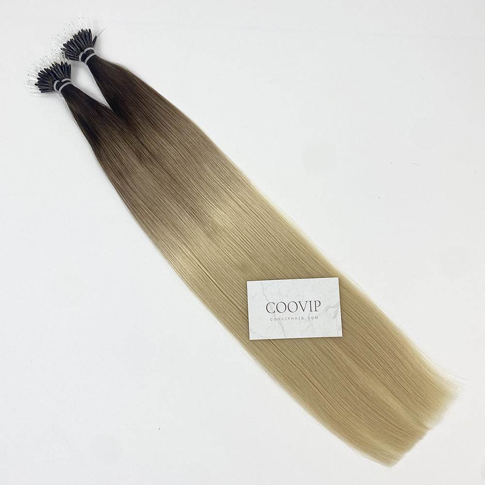 Nano Bead Hair Extensions Double Drawn Ombre Hair #T4/18/60 50g - Cooviphair