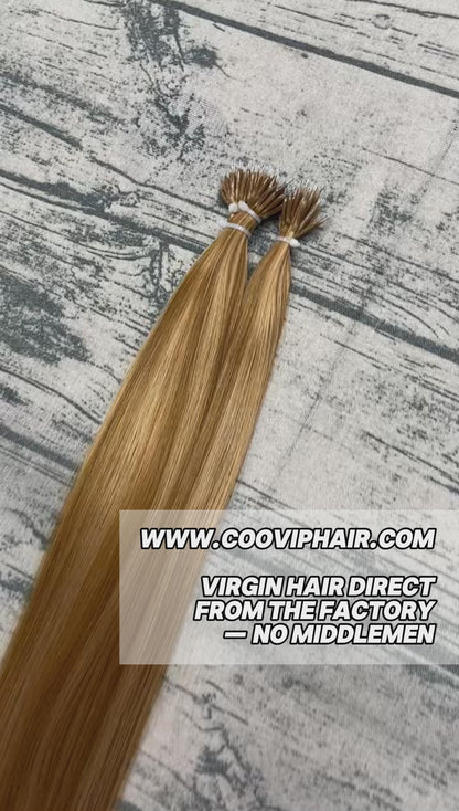 Estensioni per capelli in perle di nano, doppio filato #18, capelli biondo cenere scuro 50g 